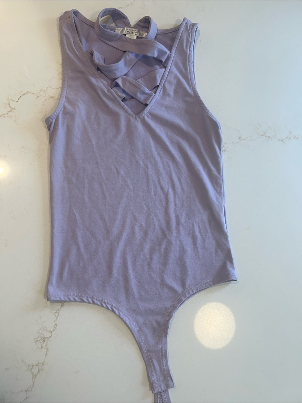 Lilac Sleeveless Bodysuit with Lattice Neck